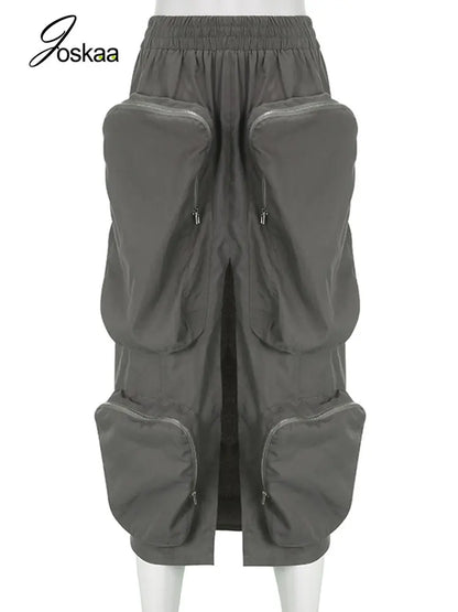Women's High Waist Zip Harajuku Cargo Skirt brown – Back View