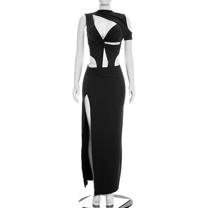 Women's Cutout Bodycon Knot Irregular Single Maxi Dress
