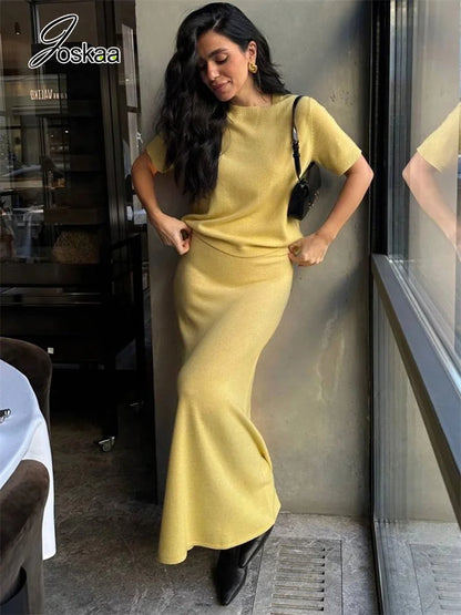 Women's Knit Short Sleeve Maxi Two Piece Set – Women's Fashion Wholesale – Front View