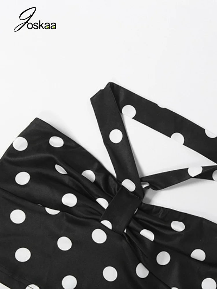 Women's Polka Dot Ruched Halter High Waist Two Piece Set - Model Wearing Style