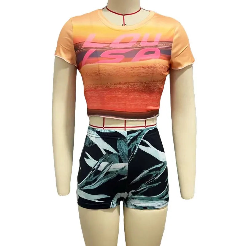 Wholesale Women's Short Sleeve Crop Two Piece Set