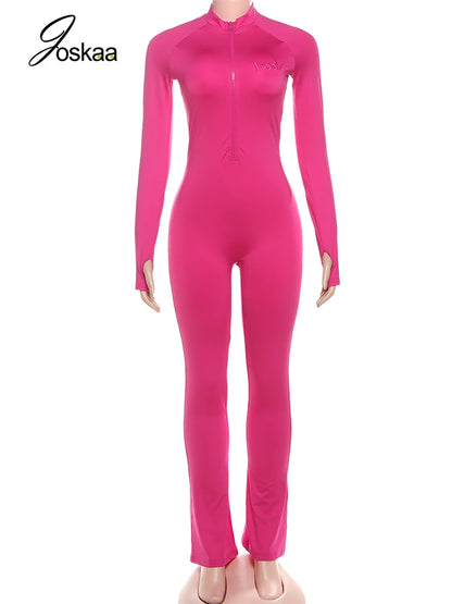 Wholesale Women's Long Sleeve Bodycon Zip Romper Rose Red – Back View