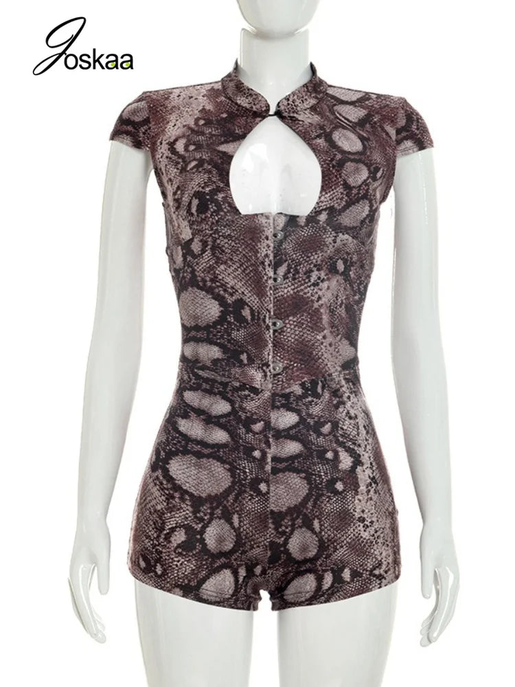 Women's Snake Print Cutout Bodycon Romper - Back View