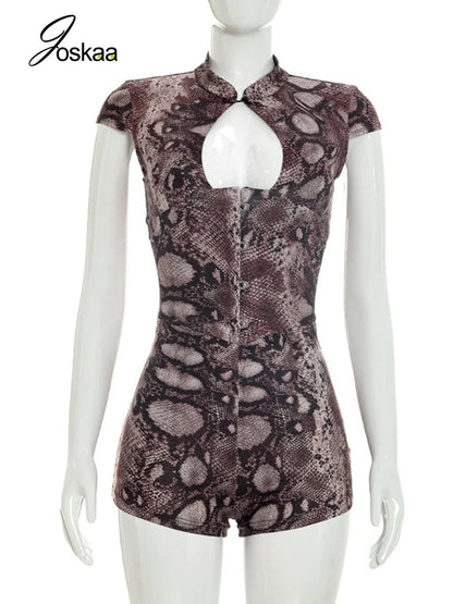 Women's Snake Print Cutout Bodycon Romper - Back View
