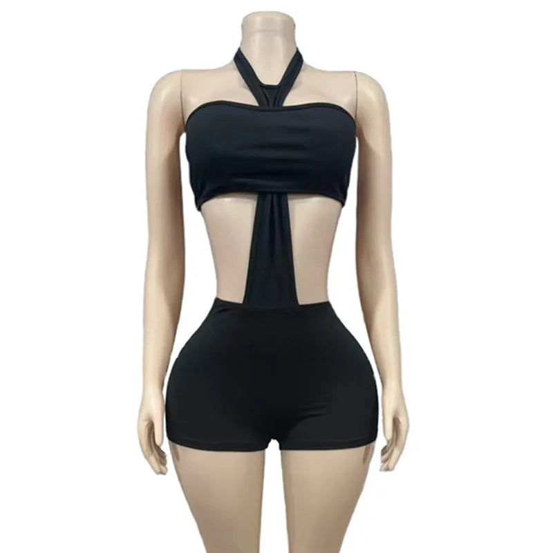 Women's Backless Cutout Halter Two Piece Set