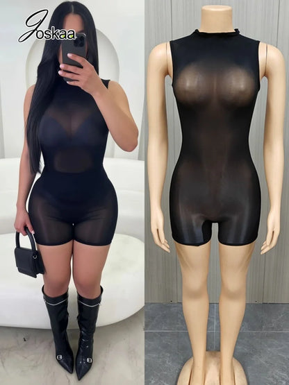 Women's Sleeveless Bodycon Coquette Round Neck Romper – Women's Fashion Wholesale – Front View