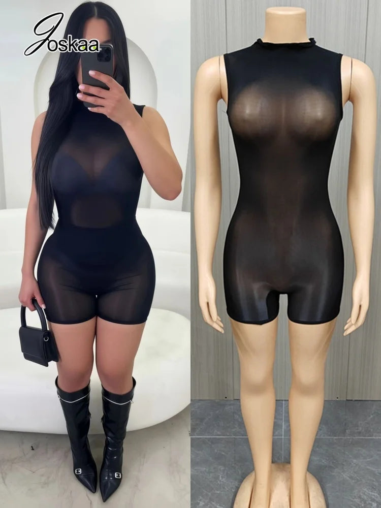 Women's Sleeveless Bodycon Coquette Round Neck Romper – Women's Fashion Wholesale – Front View