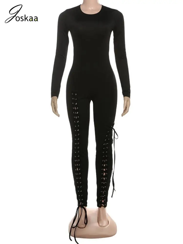 Women's Cutout Long Sleeve Bodycon Romper Brown – Back View
