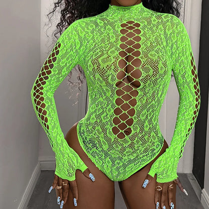 Joskaa Rhinestone Mesh Long Sleeve Bodysuit - bodysuit image 9