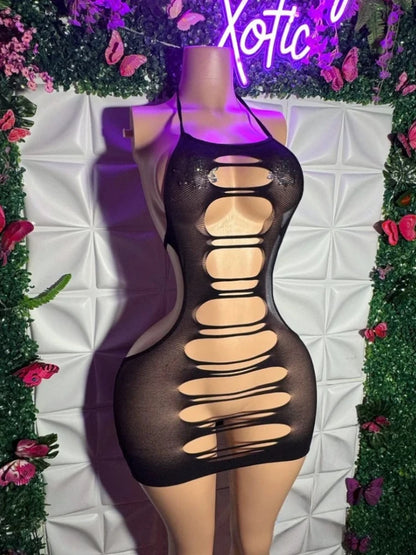 Women's Mesh Cutout Halter Bodycon Mini Dress 193 – Detail View