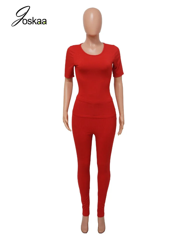 Women's Ribbed Knit Bodycon High Waist Two Piece Set - Back View