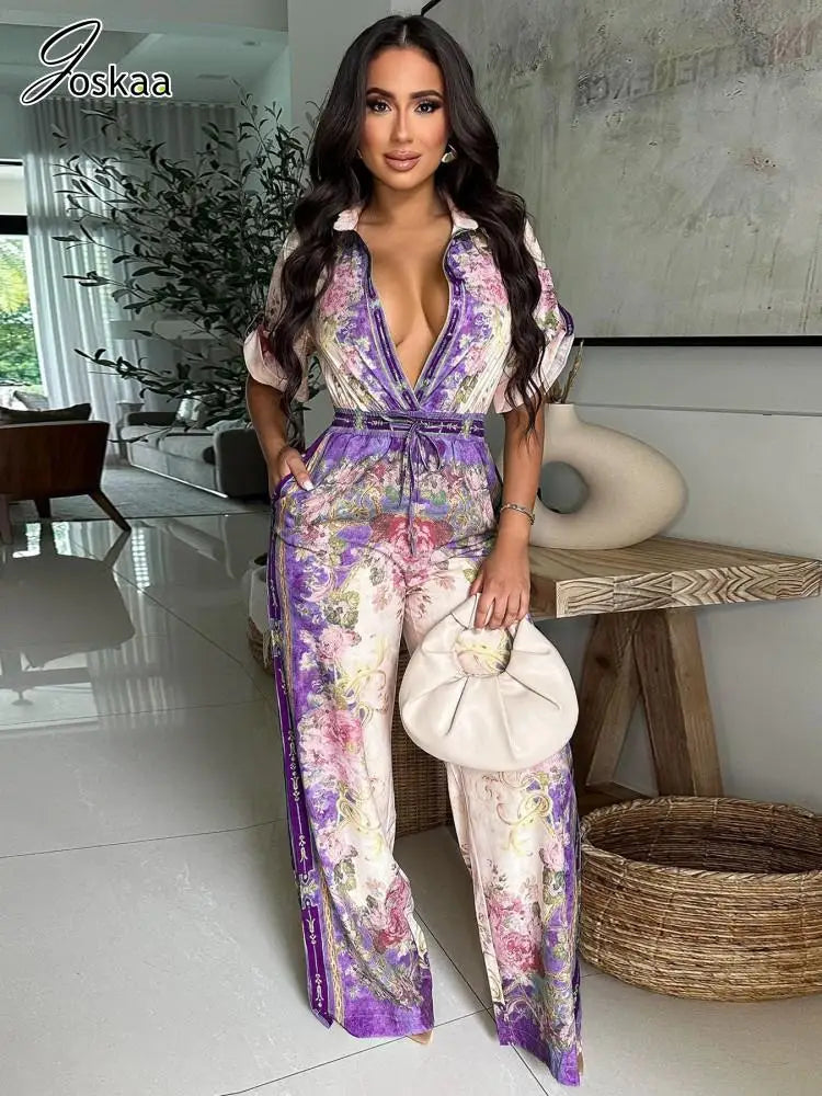 Women's Floral Print Short Sleeve Flare Romper Light Green – Front View