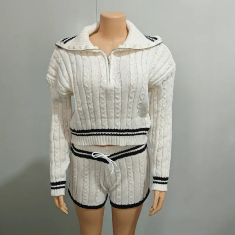 Women's Stripe Knit Long Sleeve Two Piece Set