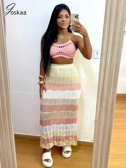 Women's Knit Halter Maxi Ribbed Two Piece Set – Women's Fashion Wholesale – Front View