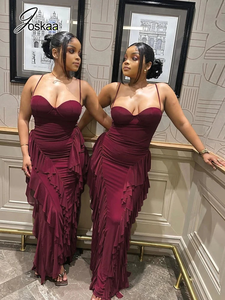 Women's Mesh Sleeveless Bodycon Maxi Dress Wine Red – Front View