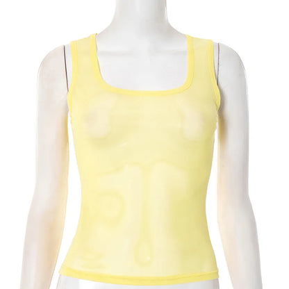 Women's Mesh Sleeveless Sheer Tank Square Top