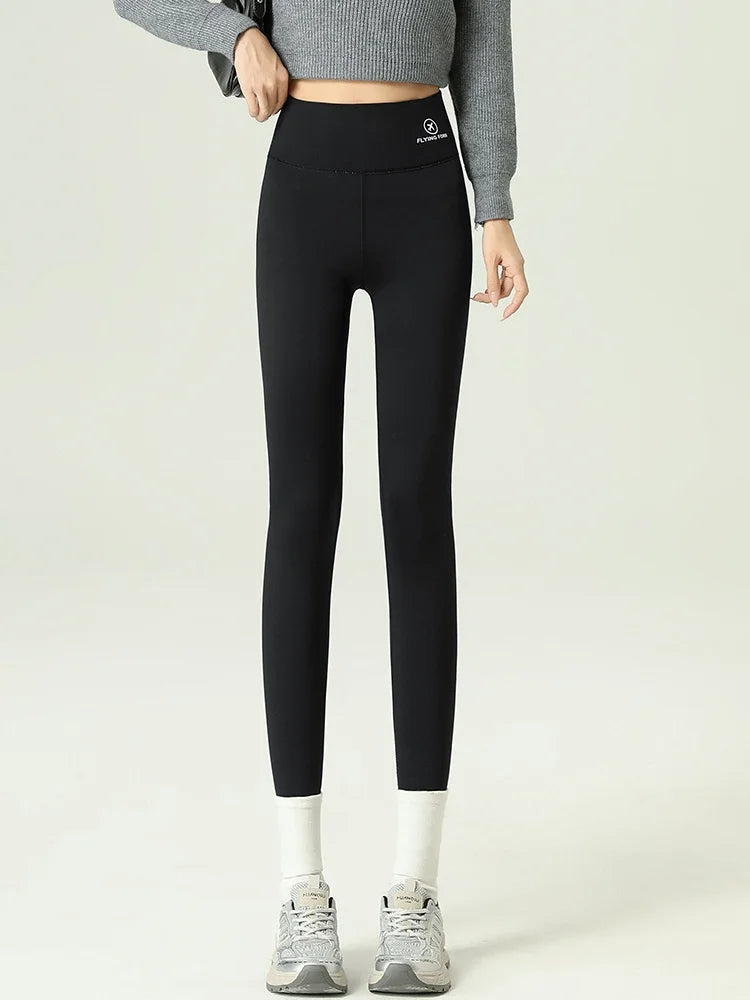 Women's Velvet Fleece Lined Thermal Pants Black550G – Side View