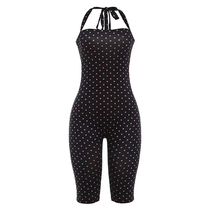 Women's Polka Dot Backless Halter Sleeveless Romper - Additional View 7