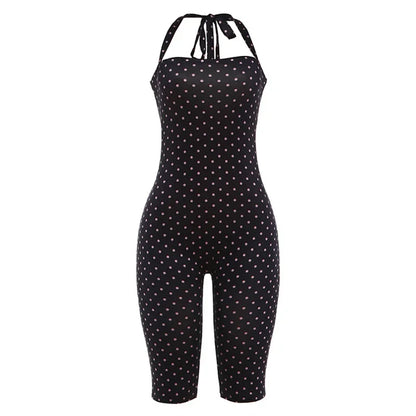Women's Polka Dot Backless Halter Sleeveless Romper - Additional View 7