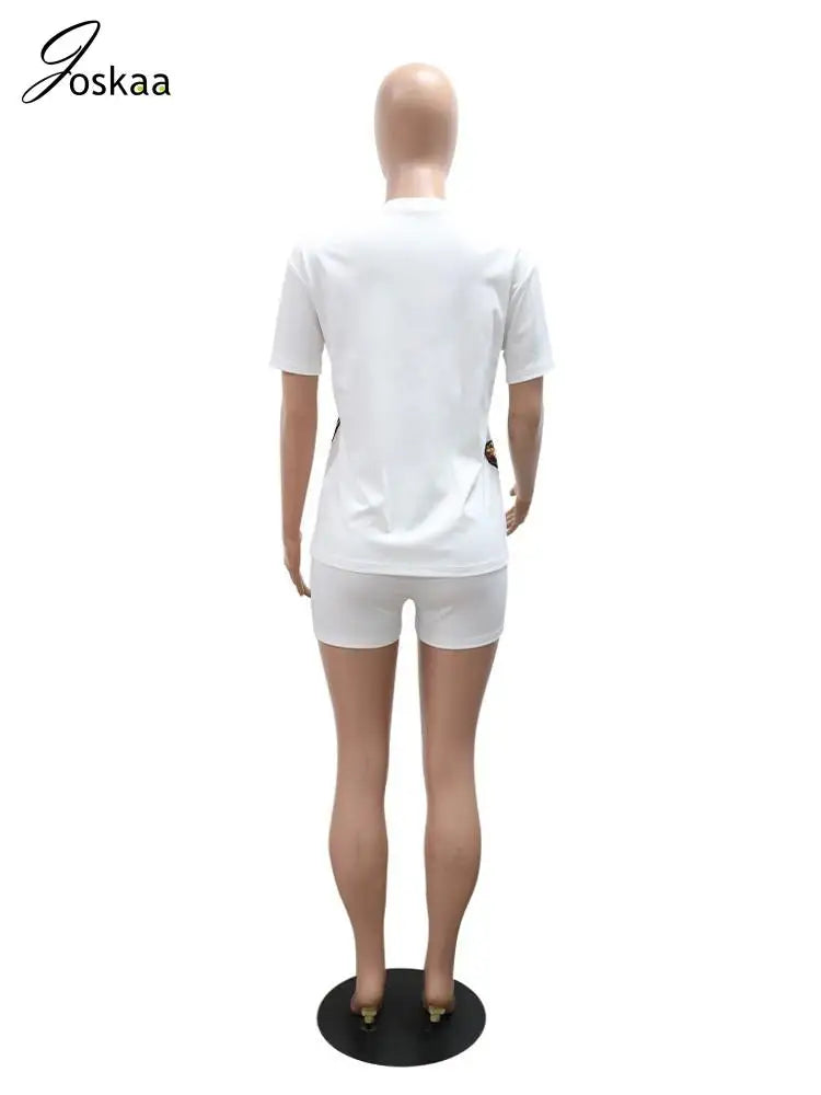 Women's Sequin Short Sleeve Two Piece Set White – Detail View