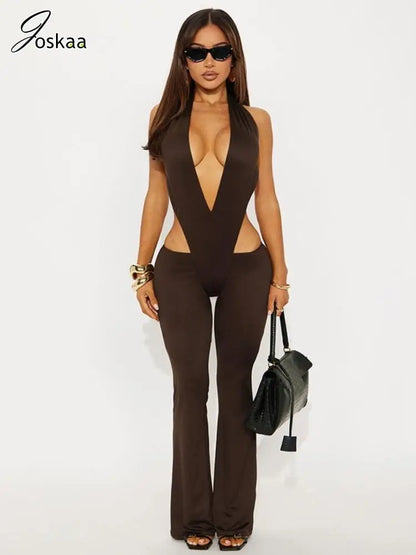 Wholesale Women's Sleeveless Flare Two Piece Set Brown – Side View