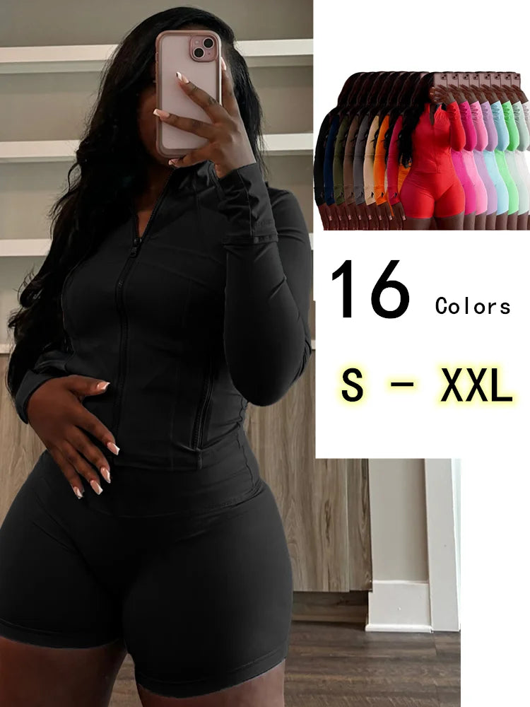 Joskaa Zip Up Long Sleeve Two Piece Set - two piece set image 1