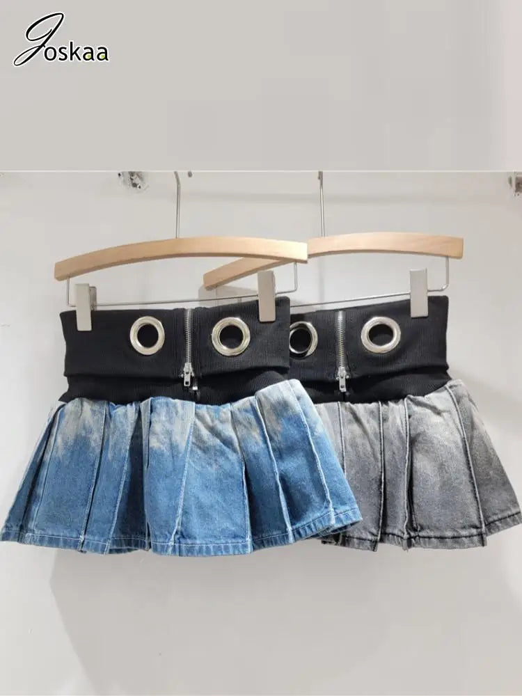 Women's Denim Knit Mini Ribbed Pleated Skirt – Women's Fashion Wholesale – Front View