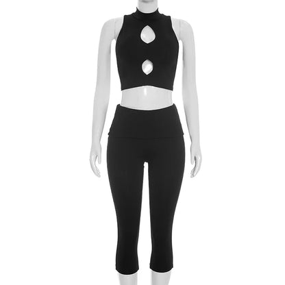 Women's Cutout Crop Solid Sporty Stand Two Piece Set