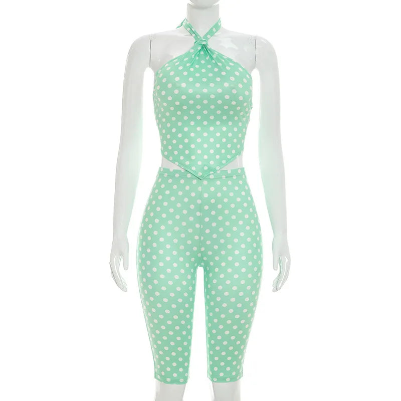 Women's Polka Dot Backless Halter High Waist Two Piece Set - Detail View 8
