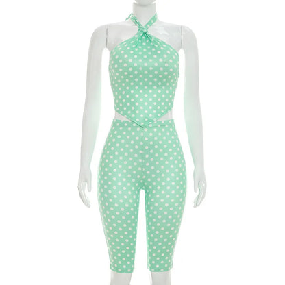 Women's Polka Dot Backless Halter High Waist Two Piece Set - Detail View 8