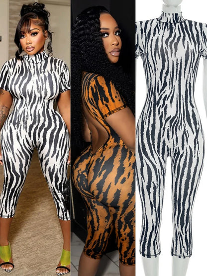 Women's Zebra Print Backless Bodycon Romper - Additional View 8