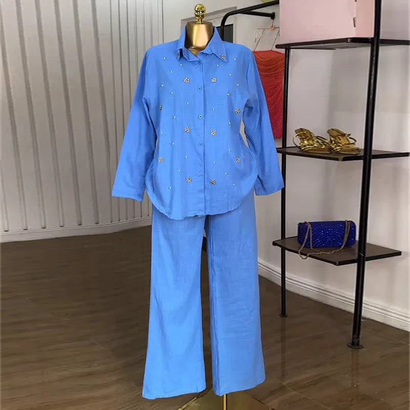 Women's Long Sleeve Flare Wide Leg Two Piece Set