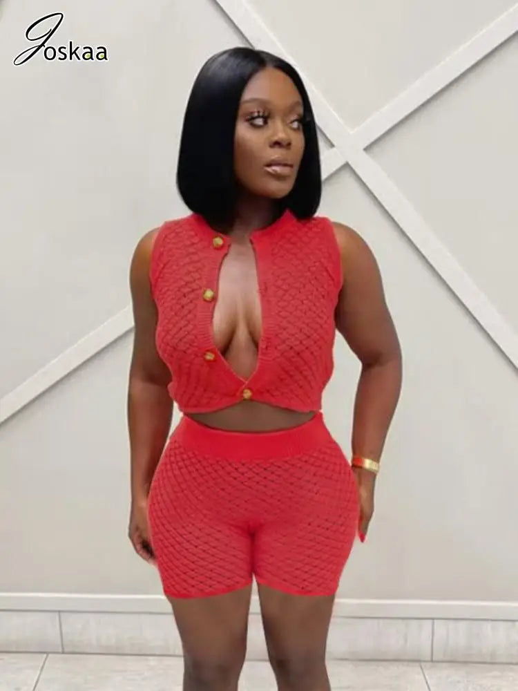 Women's Knit Sleeveless Ribbed Two Piece Set – Women's Fashion Wholesale – Front View