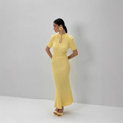 Women's Lace Knit Cutout Short Sleeve Maxi Dress