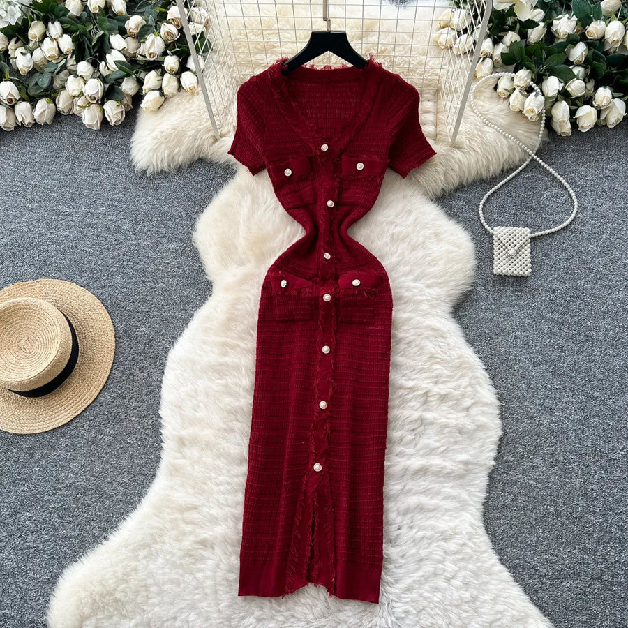 Women's Knit Short Sleeve Ribbed Bodycon Dress