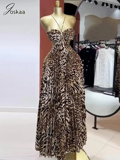 Women's Leopard Print Backless Maxi Dress – Women's Fashion Wholesale – Front View