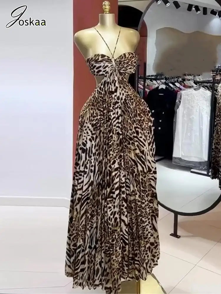 Women's Leopard Print Backless Maxi Dress – Women's Fashion Wholesale – Front View