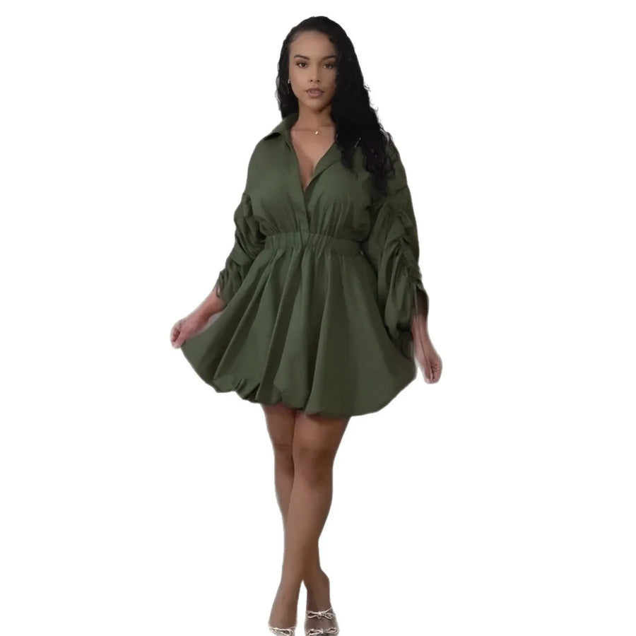 Women's Ruched Long Sleeve Bodycon Mini Dress