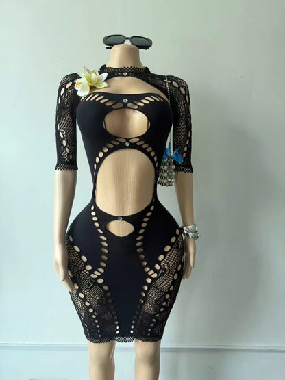 Women's Rhinestone Cutout Short Sleeve Two Piece Set Pink – Front View