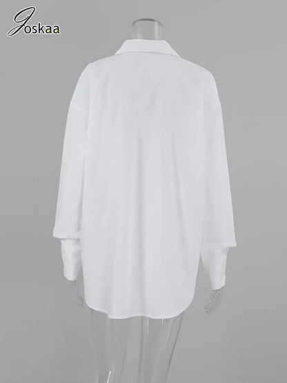 Women's Long Sleeve Fall Oversize White Top White – Detail View