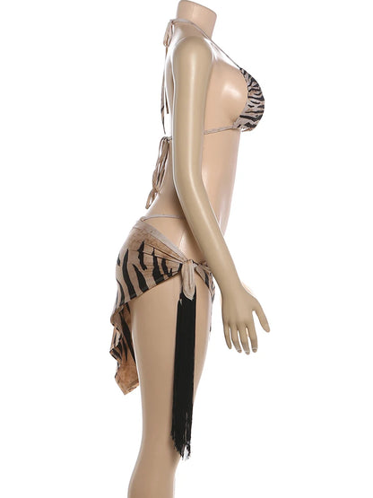 Joskaa Stripe Halter Mini Swimwear Print Bikinis Bra - swimwear image 3