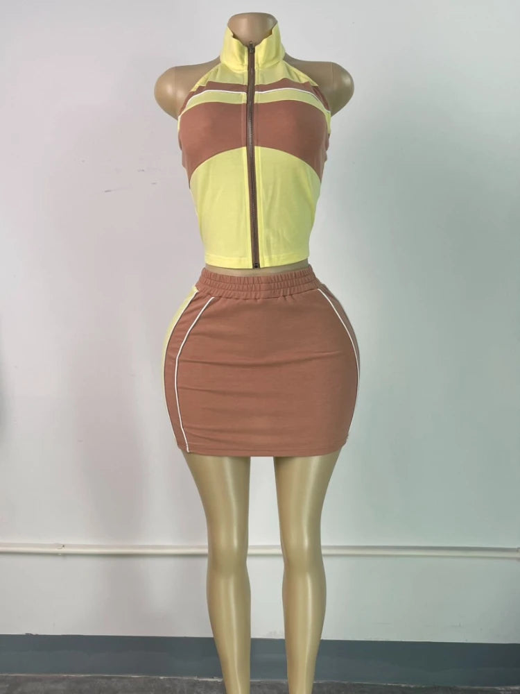 Women's Backless Halter Crop Two Piece Set