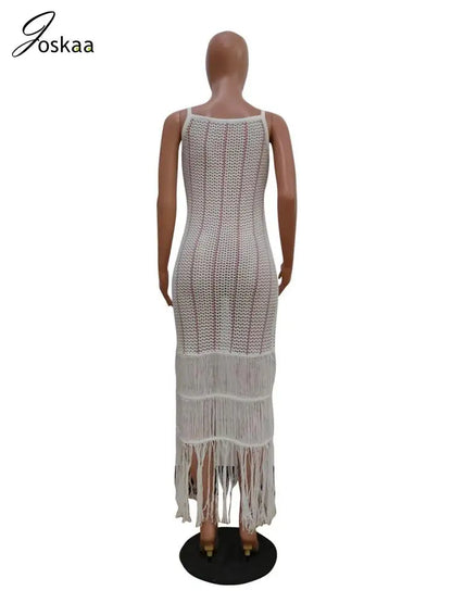 Women's Stripe Knit Sleeveless Maxi Dress White – Detail View