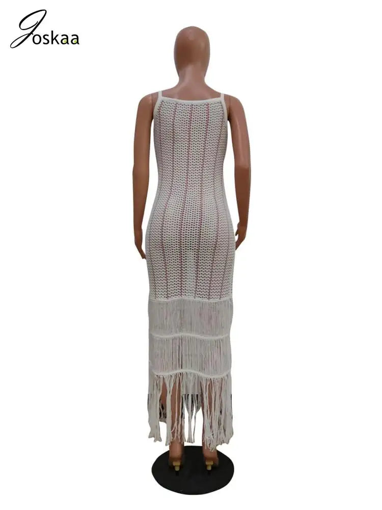 Women's Stripe Knit Sleeveless Maxi Dress White – Detail View