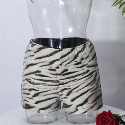Women's Leopard Print Sequin Sequins Shorts Biker Pants