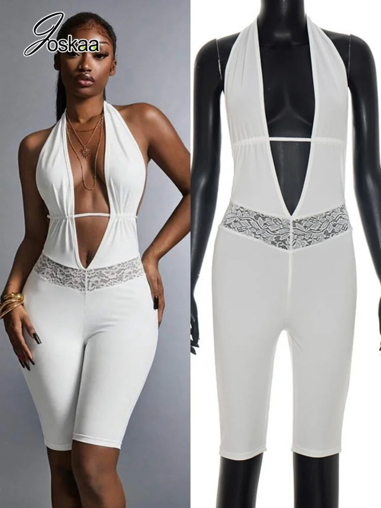 Women's Lace Backless Halter Sleeveless Romper – Women's Fashion Wholesale – Front View