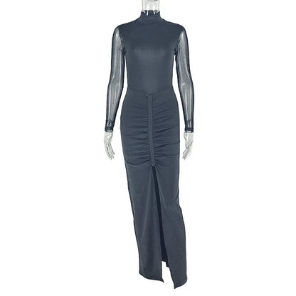 Women's Mesh Backless Long Sleeve Bodycon Dress