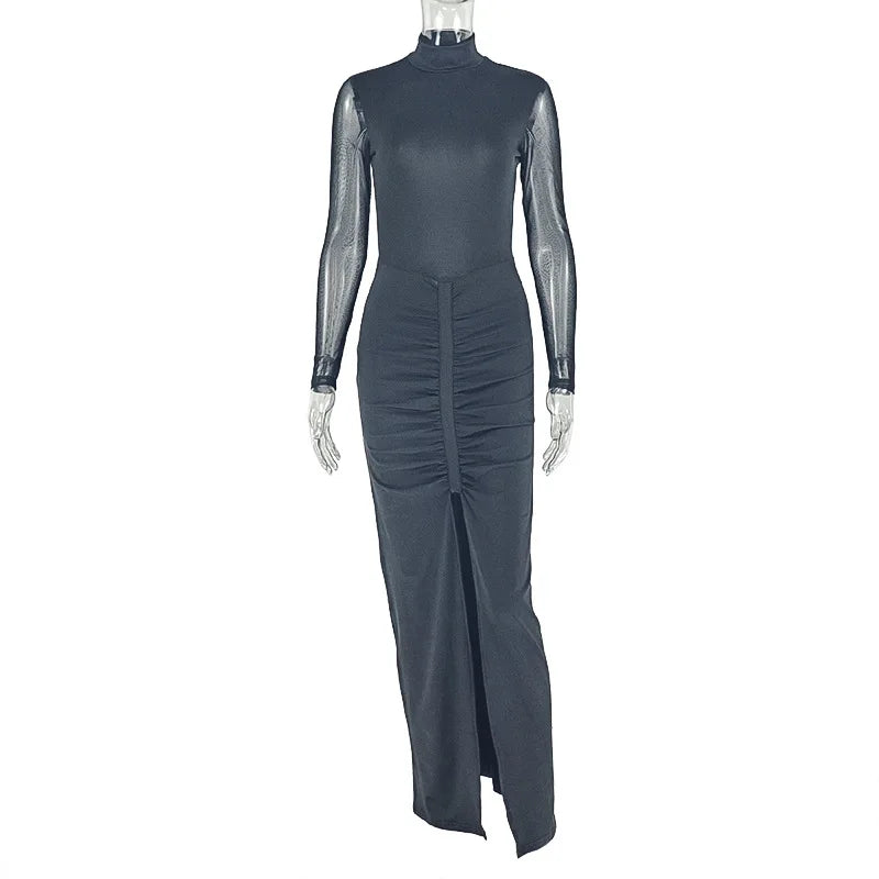 Women's Mesh Backless Long Sleeve Bodycon Dress