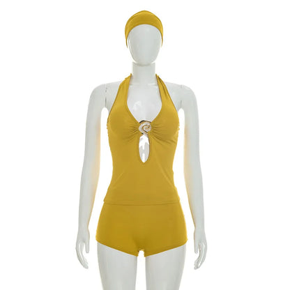 Women's Lace Backless Cutout Halter Two Piece Set - Detail View 8