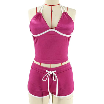 Women's Backless Halter Crop Two Piece Set